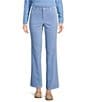 J.McLaughlin Lenni Stretch Velvet Kick Flare Pull-On Pants, Color:Ash Blue - Image 1