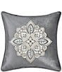 J. Queen New York Annabelle Embroidery Medallion Square Reversible Embellished Decorative Throw Pillow, Color:Silver - Image 1