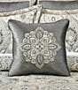 J. Queen New York Annabelle Embroidery Medallion Square Reversible Embellished Decorative Throw Pillow, Color:Silver - Image 3