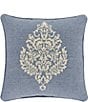 J. Queen New York Aurora Square Damask Embroidered Pillow, Color:Blue - Image 1