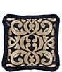 Color:Navy - Image 1 - Biagio Damask Flanged Embellished Square Pillow