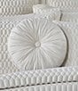 J. Queen New York Brilliance Button-Tufted Pleated Detail Satin Round Pillow, Color:Ivory - Image 2