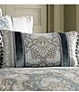 Color:French Blue - Image 2 - Crystal Palace Fringed Floral Jacquard & Velvet Boudoir Pillow