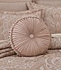 Color:Blush - Image 2 - Fiorello Button-Tufted Braided Detail Satin Tufted Round Pillow