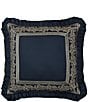 J. Queen New York Monte Carlo Lace Scroll Border Embellished Square Pillow, Color:Navy - Image 1
