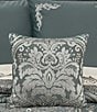 J. Queen New York Renata Large-Scale Woven Damask Reversible Square Decorative Throw Pillow, Color:Teal - Image 1