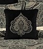 Color:Black - Image 3 - Vincenzo Embroidered Damask Square Decorative Pillow
