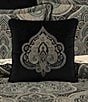 J. Queen New York Vincenzo Embroidered Damask Square Decorative Pillow, Color:Black - Image 3