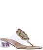 Color:Clear/Natural - Image 1 - Abriana Clear Vinyl Macrame Flower Bead Heel Thong Slide Sandals