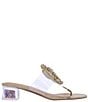 Color:Clear/Natural - Image 2 - Abriana Clear Vinyl Macrame Flower Bead Heel Thong Slide Sandals