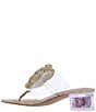Color:Clear/Natural - Image 3 - Abriana Clear Vinyl Macrame Flower Bead Heel Thong Slide Sandals