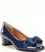 Color:Navy - Image 1 - Cameo Patent Bow Detail Block Heel Pumps