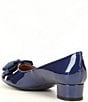 Color:Navy - Image 3 - Cameo Patent Bow Detail Block Heel Pumps
