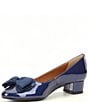 Color:Navy - Image 4 - Cameo Patent Bow Detail Block Heel Pumps