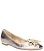 Color:Taupe/Gold Metallic - Image 1 - Edie Metallic Leather Square Toe Bow Dress Flats