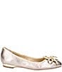 Color:Taupe/Gold Metallic - Image 2 - Edie Metallic Leather Square Toe Bow Dress Flats