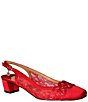 Color:Red - Image 1 - Faleece Lace and Satin Slingback Block Heel Pumps