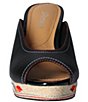 Color:Black - Image 5 - Haleesi Leather Floral Embroidered Wedge Peep Toe Slides
