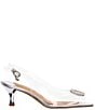 Color:Clear/Silver - Image 2 - Madeleina Clear Vinyl Bling Buckle Peep Toe Dress Sandals