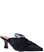 Color:Black Satin - Image 1 - Marteena Satin Mesh Bow Kitten Heel Dress Mules