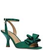 Color:Emerald Green Satin - Image 1 - Nishia Satin Bow Ankle Strap Dress Sandals
