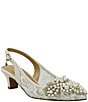 Color:Ivory/Gold - Image 1 - Strovanni Lace Pearl Ornament Slingback Pumps