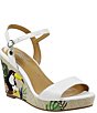 Color:White Kidskin - Image 1 - Triella Leather Toucan Embroidered Platform Ankle Strap Wedge Sandals