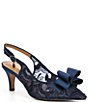 Color:Navy Fiesta Lace - Image 1 - Yazmine Fiesta Lace Satin Bow Sling Pumps
