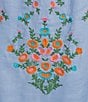 J.Marie Astrid V-Neck Puff Sleeve Embroidered Tie Midi A-Line Dress, Color:Blue - Image 3