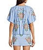 J.Marie Coordinating Astrid V-Neck Puff Sleeve Embroidered Top, Color:Blue - Image 2