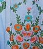 J.Marie Coordinating Astrid V-Neck Puff Sleeve Embroidered Top, Color:Blue - Image 4