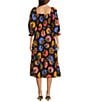 Color:Multicolor - Image 2 - Avery Square Neck Ruched Side Seam Pocket Midi Dress