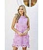 Color:Lavender - Image 4 - Bria 3D Lace Sleeveless Round Neck Shift Dress