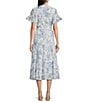 J.Marie Chloe Button Up Ruffle Sleeve Belted Tiered Midi A-Line Dress, Color:Blue - Image 2