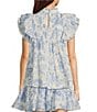 J.Marie Coordinating Chloe Ruffle Crew Neck Cap Sleeve Pleated Top, Color:Blue - Image 2