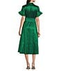 J.Marie Collins Woven V-Neck Short Sleeve Button Front Tie Waist Midi Dress, Color:Green - Image 2