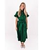 J.Marie Collins Woven V-Neck Short Sleeve Button Front Tie Waist Midi Dress, Color:Green - Image 3
