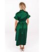 J.Marie Collins Woven V-Neck Short Sleeve Button Front Tie Waist Midi Dress, Color:Green - Image 4