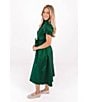 J.Marie Collins Woven V-Neck Short Sleeve Button Front Tie Waist Midi Dress, Color:Green - Image 5