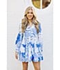 Color:Blue Multi - Image 5 - Delayney Long Sleeve V-Neck Tiered Shift Dress