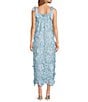 Color:Blue - Image 2 - Dylan Square Neckline Tie Strap Sleeveless Floral Lace Midi Dress