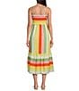 Color:Multi - Image 2 - Emery Adjustable Beaded Tie Strap Ruched Bust Square Neck Pocketed Midi Dress