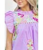 Color:Lavender Multi - Image 5 - Harlyn Embroidered Ruffled Mock Neck Cap Sleeve Top