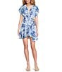 J.Marie Hayden V-Neck Flutter Sleeve Wrap Romper, Color:Blue - Image 1