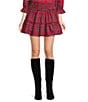 J.Marie Hollin Plaid Print High Rise A-Line Pull-On Skort, Color:Red - Image 1