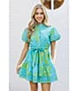 Color:Blue - Image 4 - Indi Tiered Button Up Tie Puff Sleeve Mini Dress