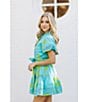 Color:Blue - Image 5 - Indi Tiered Button Up Tie Puff Sleeve Mini Dress