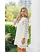 Color:White/Yellow - Image 5 - Jenna Daisy Lace Split V-Neck Button Up Long Sleeve Shift Dress
