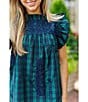 Color:Green Plaid - Image 6 - Joyce Embroidered Ruffle Neck Cap Sleeve Plaid Top