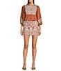 J.Marie Kennedy Floral Embroidered High Rise A-Line Mini Skirt, Color:Orange - Image 3